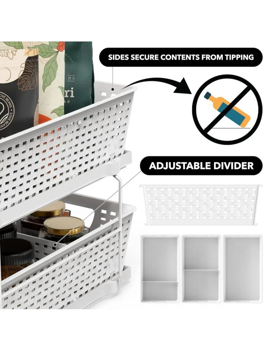 New White 2 Tier Pull-Out Bathroom Organizer Under Sink Storage Tray 14.4 inch